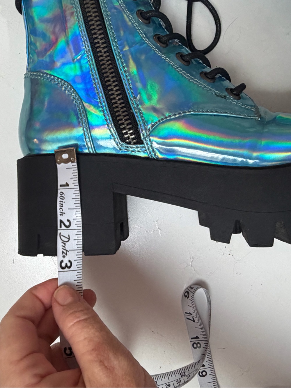 Current Mood Blue Metallic Holographic Walking On Water Platform Combat Boots 7 - Picture 14 of 16